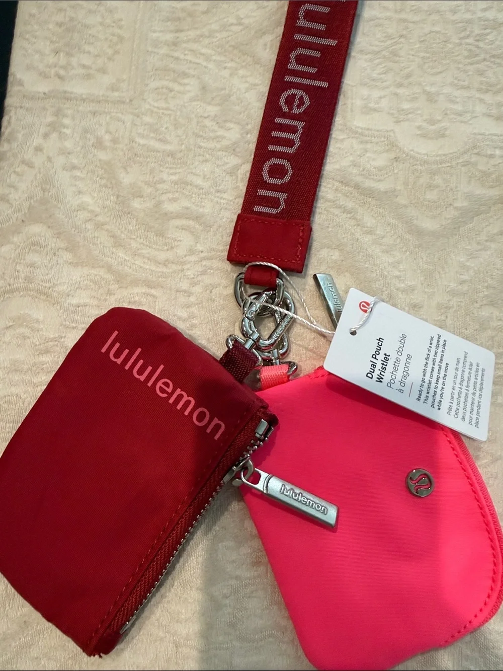 Lululemon Dual Pouch Key & Card Holder in Hot Pink and Deep Red